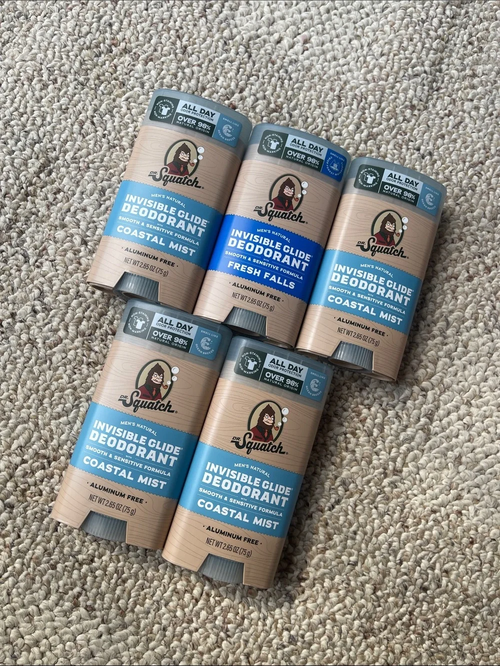 Dr. Squatch Invisible Glide Deodorant - Coastal Mist & Fresh Falls (5 Pack)
